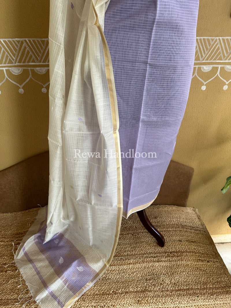 Maheshwari Lavender-White Patti Butti Top-Dupatta Set PBS015