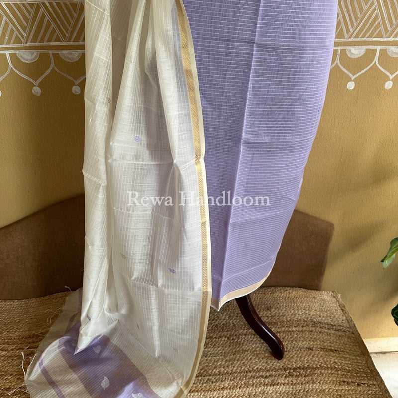 Maheshwari Lavender-White Patti Butti Top-Dupatta Set PBS015