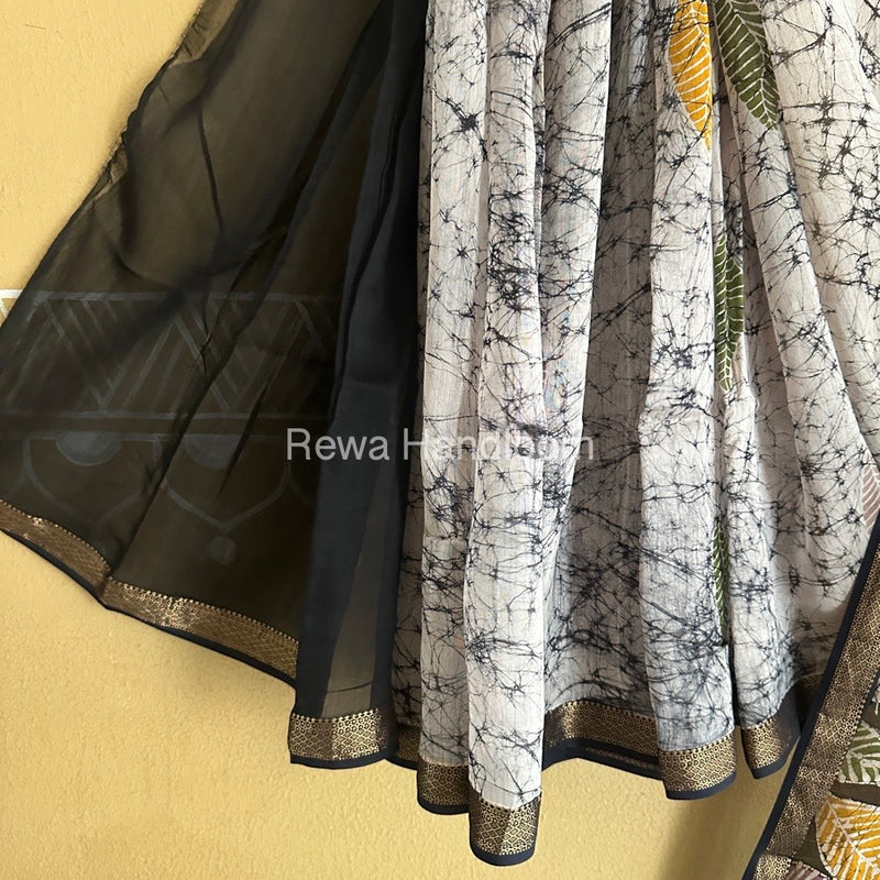 Maheshwari Black Batik Indonesian Print Saree IBS060
