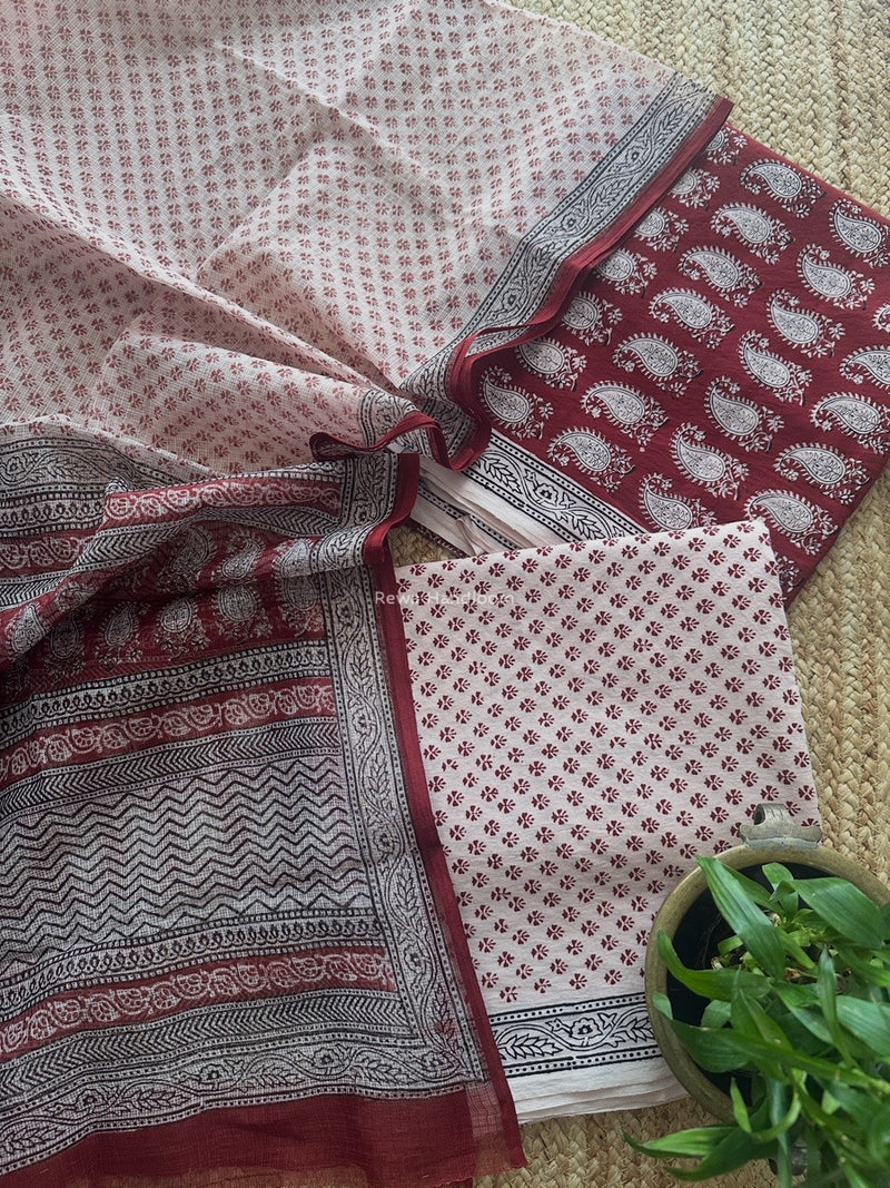 Red-White Bagh Print Cotton Suit KDS02