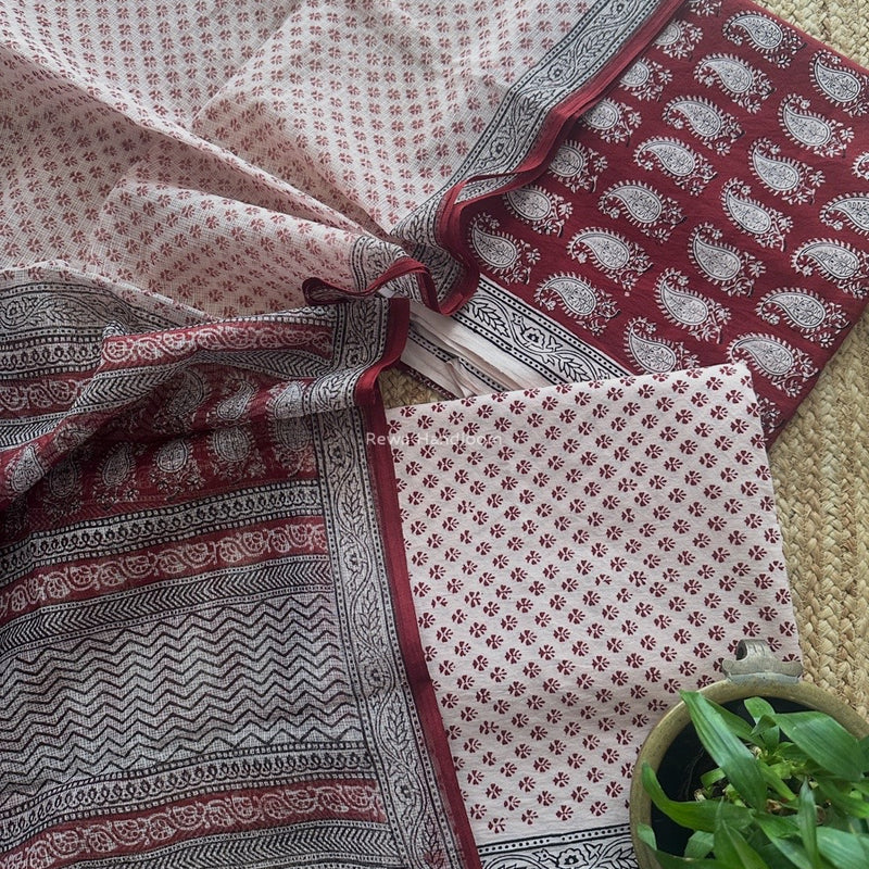 Red-White Bagh Print Cotton Suit KDS02