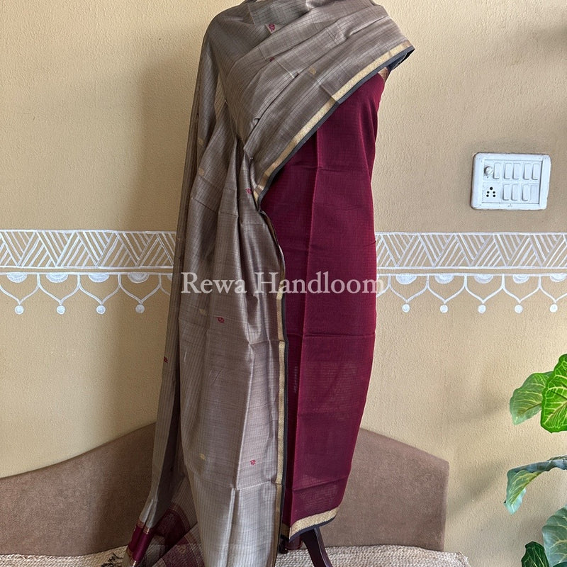 Maheshwari Maroon-Beige Patti Butti Top-Dupatta Set PBS04