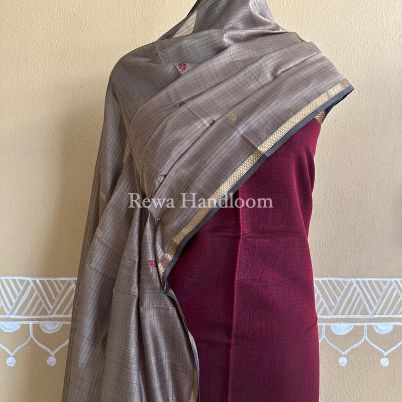 Maheshwari Maroon-Beige Patti Butti Top-Dupatta Set PBS04