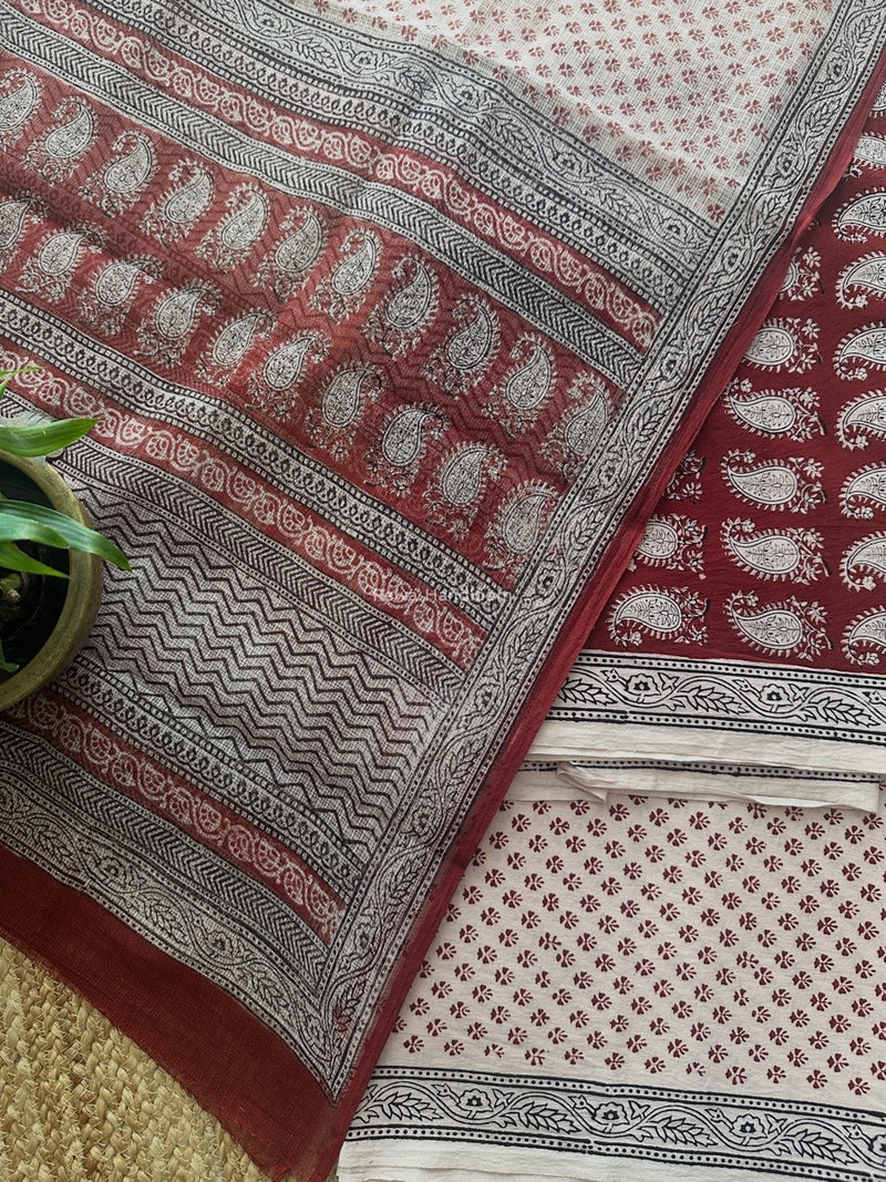 Red-White Bagh Print Cotton Suit KDS02