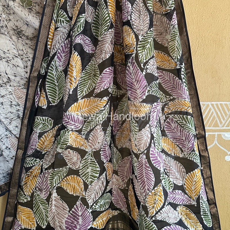 Maheshwari Black Batik Indonesian Print Saree IBS060