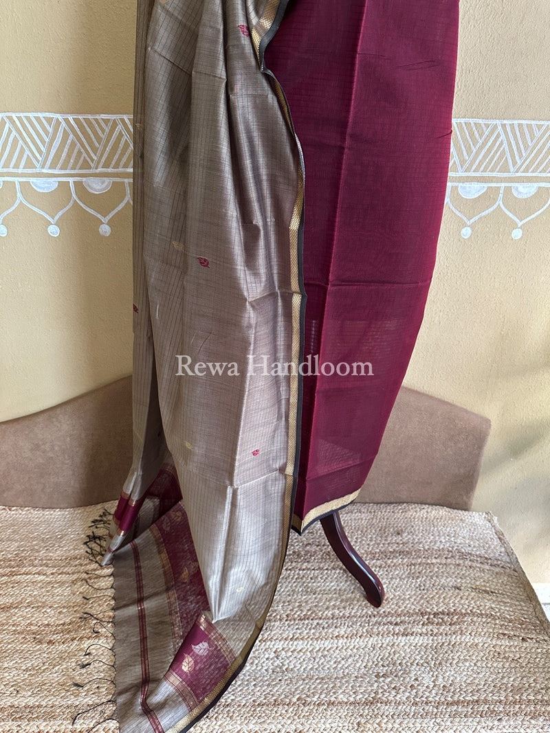 Maheshwari Maroon-Beige Patti Butti Top-Dupatta Set PBS04