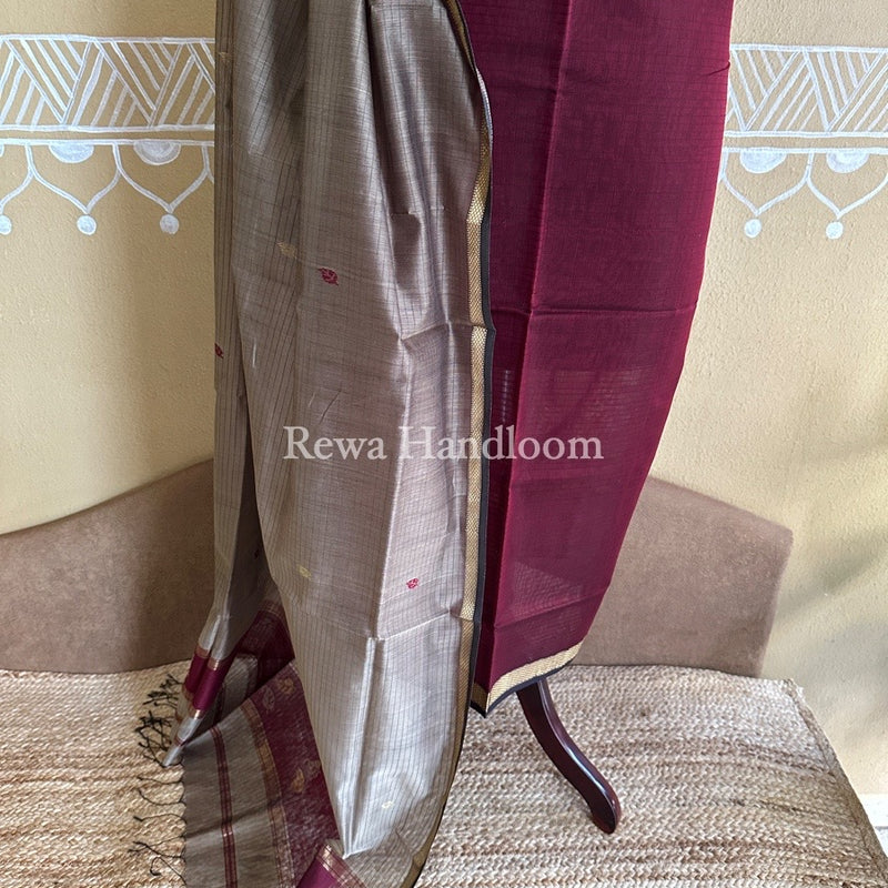 Maheshwari Maroon-Beige Patti Butti Top-Dupatta Set PBS04