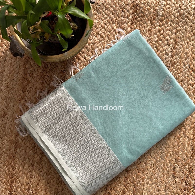 Maheshwari Mint Green Silver Butti Saree SGSB026