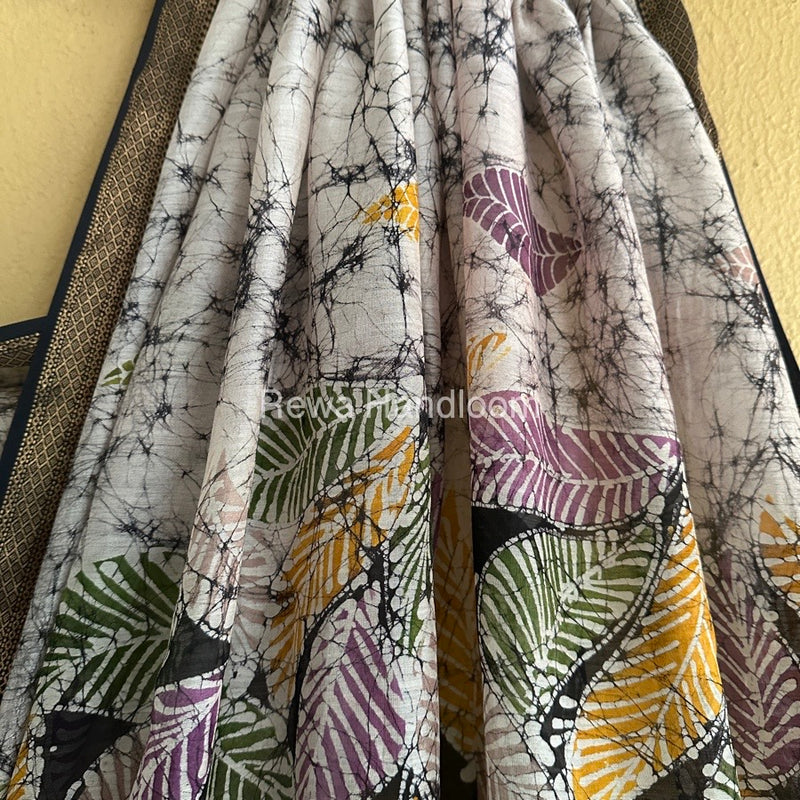 Maheshwari Black Batik Indonesian Print Saree IBS060