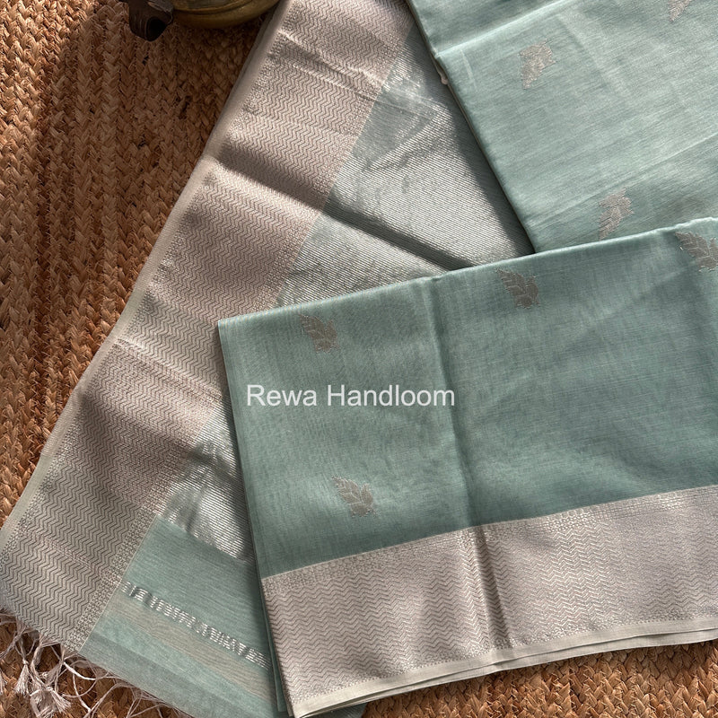Maheshwari Mint Green Silver Butti Saree SGSB026