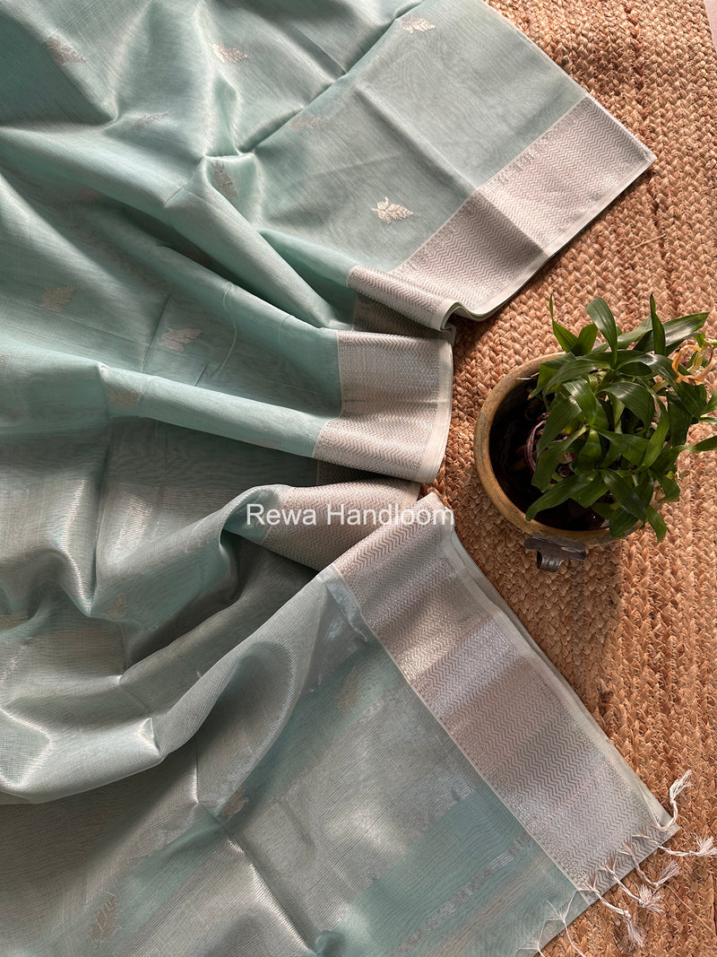 Maheshwari Mint Green Silver Butti Saree SGSB026