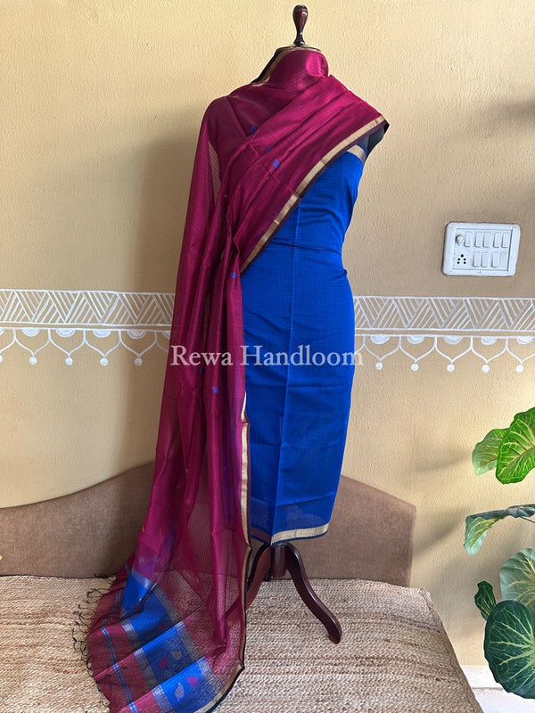 Maheshwari Blue-Magenta Patti Butti Top-Dupatta Set PBS02