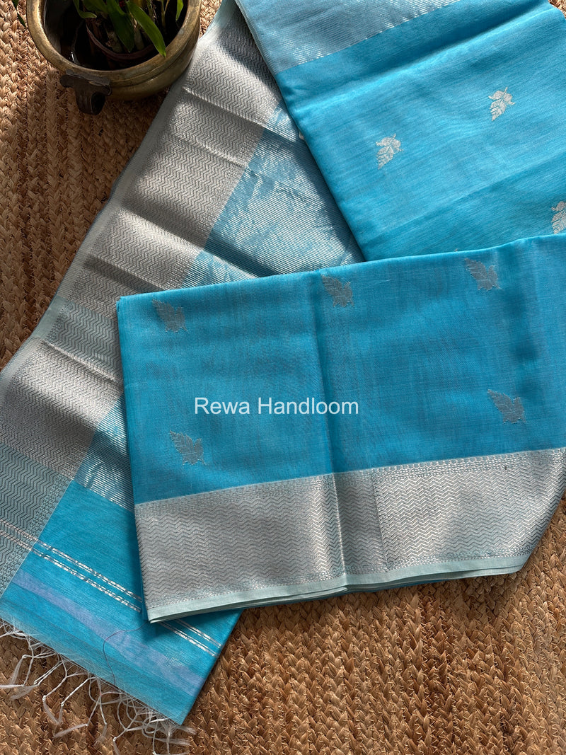 Maheshwari Sky Blue Silver Butti Saree SGSB024