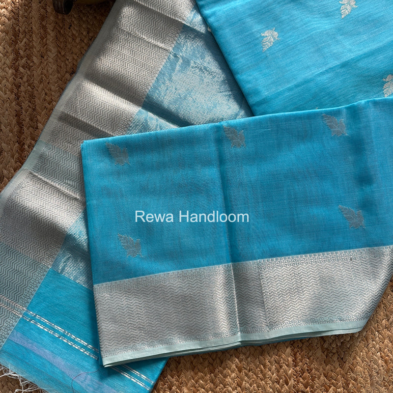 Maheshwari Sky Blue Silver Butti Saree SGSB024
