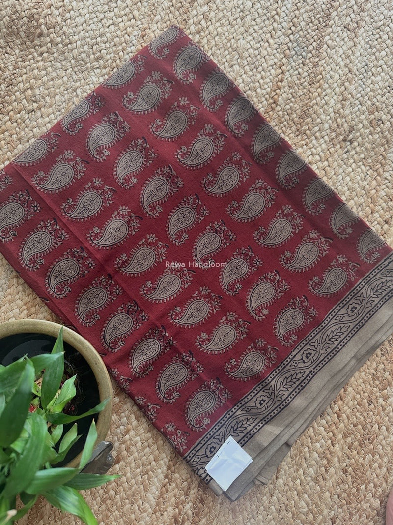 Maroon-Dark Beige Bagh Print Cotton Suit KDS09