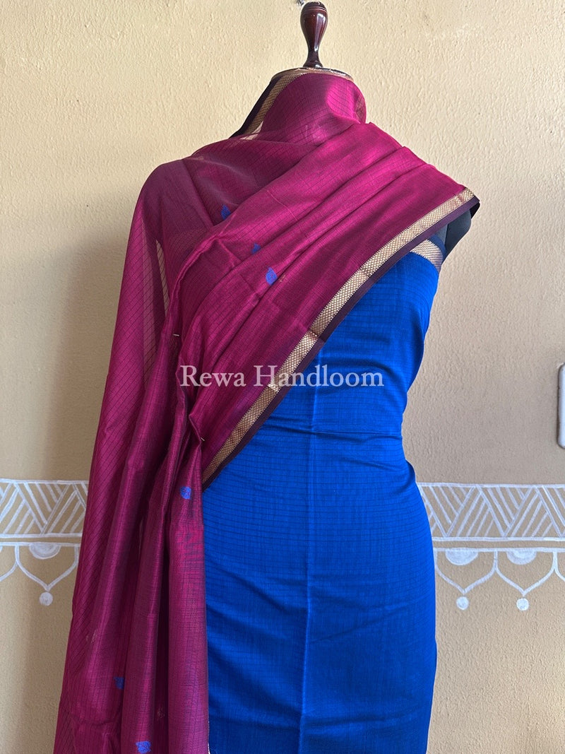 Maheshwari Blue-Magenta Patti Butti Top-Dupatta Set PBS02