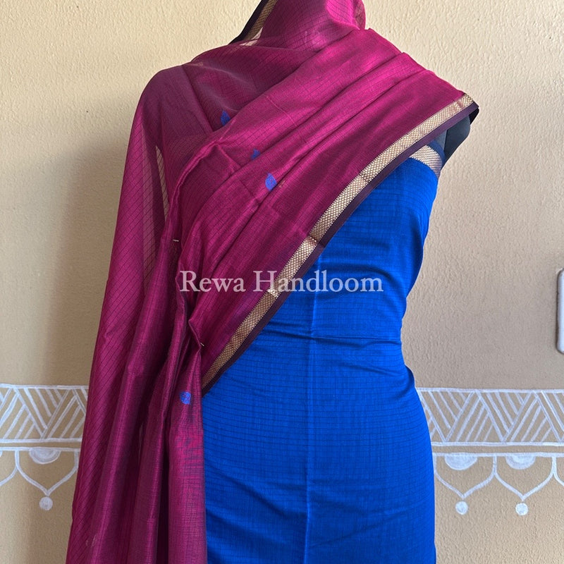 Maheshwari Blue-Magenta Patti Butti Top-Dupatta Set PBS02