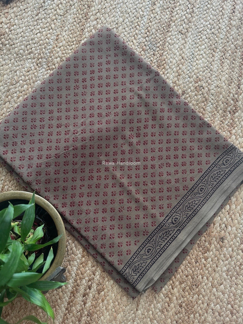 Maroon-Dark Beige Bagh Print Cotton Suit KDS09