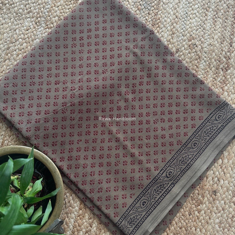 Maroon-Dark Beige Bagh Print Cotton Suit KDS09