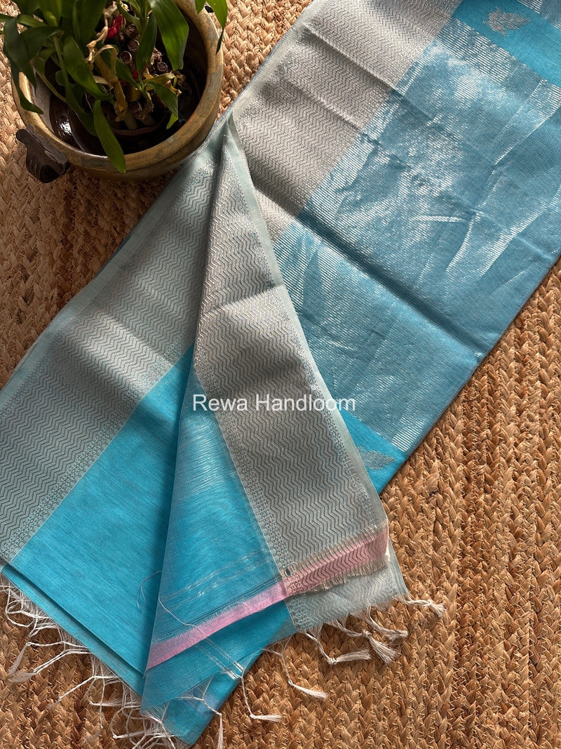Maheshwari Sky Blue Silver Butti Saree SGSB024