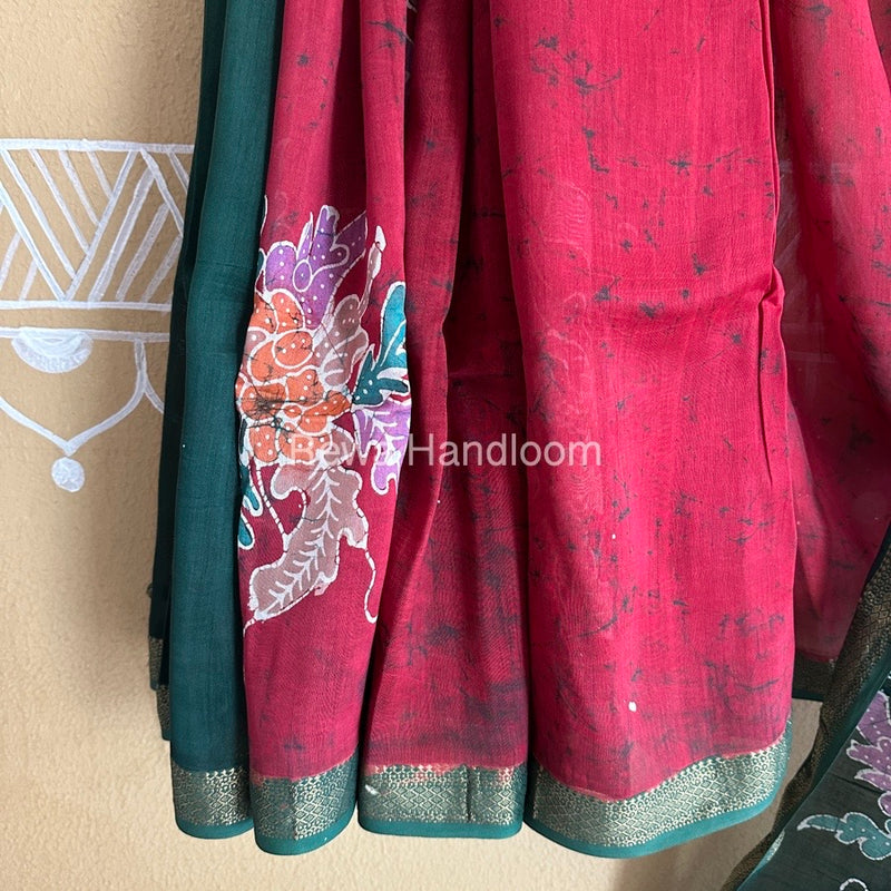 Maheshwari Red Batik Indonesian Print Saree IBS01