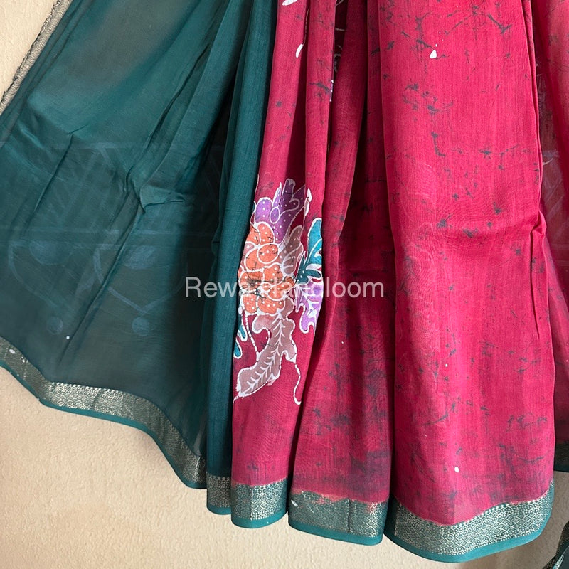Maheshwari Red Batik Indonesian Print Saree IBS01