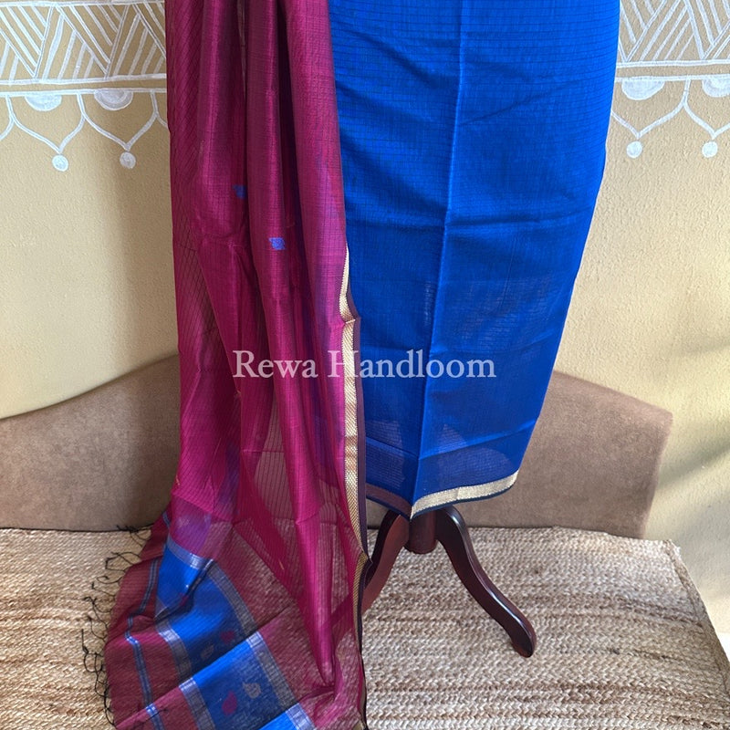 Maheshwari Blue-Magenta Patti Butti Top-Dupatta Set PBS02