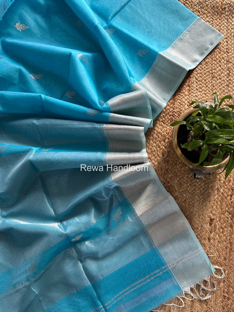 Maheshwari Sky Blue Silver Butti Saree SGSB024