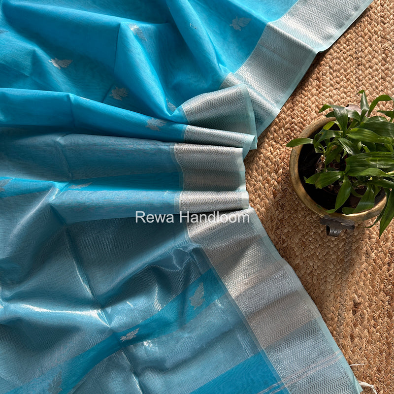 Maheshwari Sky Blue Silver Butti Saree SGSB024