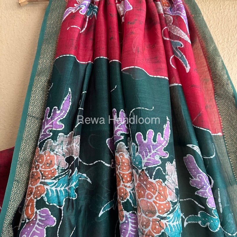 Maheshwari Red Batik Indonesian Print Saree IBS01
