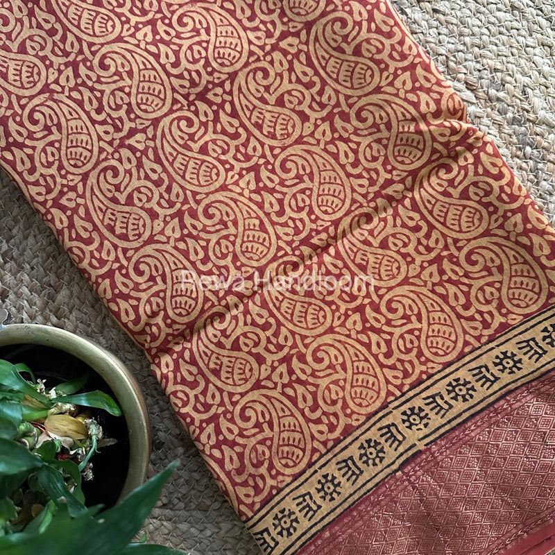 Maheshwari Red Bagh Print Saree BPSS016