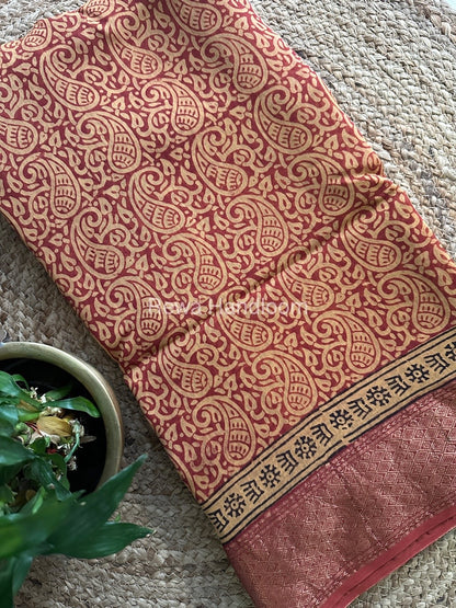 Maheshwari Red Bagh Print Saree BPSS016