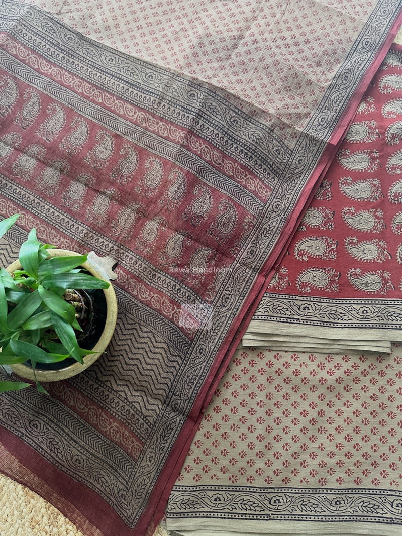 Maroon-Dark Beige Bagh Print Cotton Suit KDS09