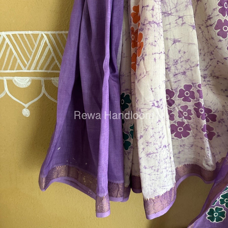 Maheshwari Purple Batik Indonesian Print Saree IBS043