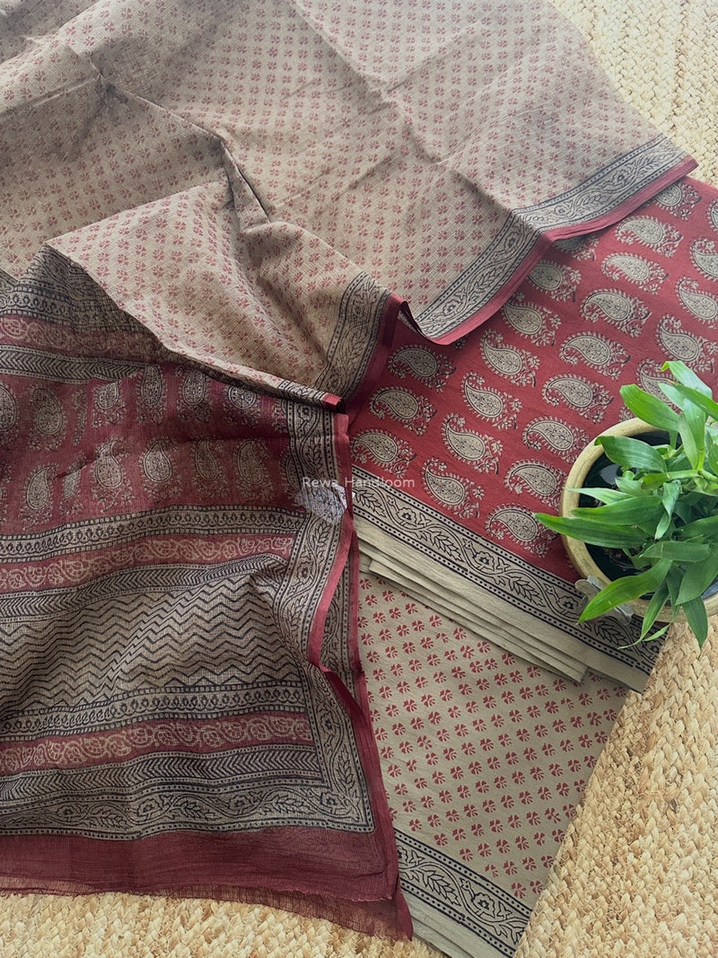 Beige Bagh Print Cotton Suit