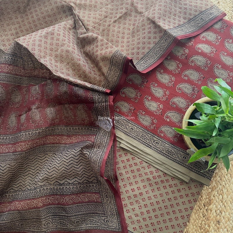 Beige Bagh Print Cotton Suit