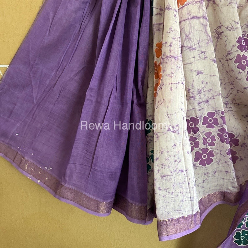 Maheshwari Purple Batik Indonesian Print Saree IBS043