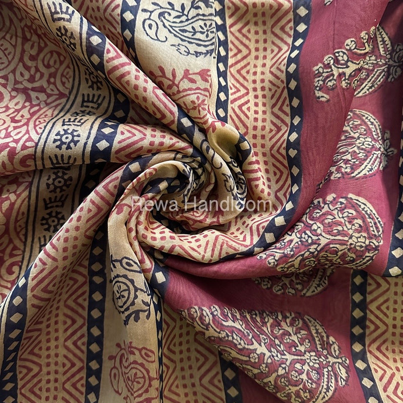 Maheshwari Red Bagh Print Saree BPSS016