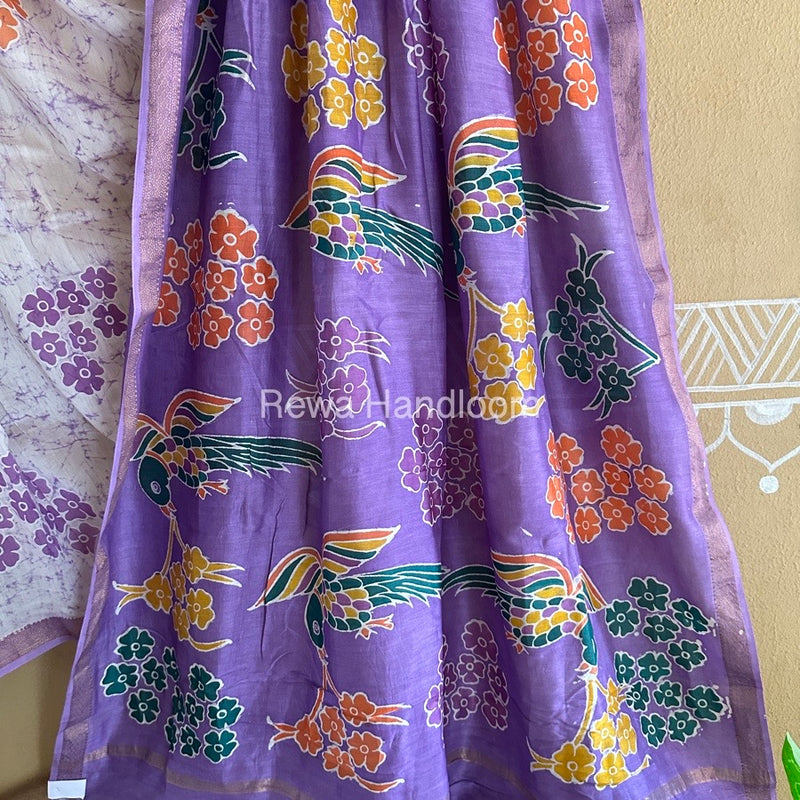 Maheshwari Purple Batik Indonesian Print Saree IBS043