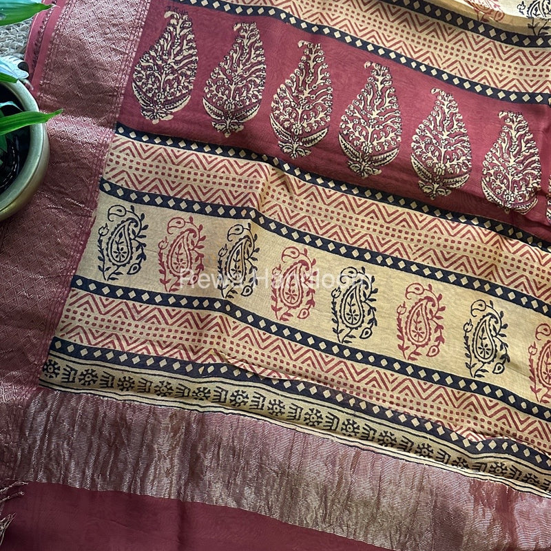Maheshwari Red Bagh Print Saree BPSS016
