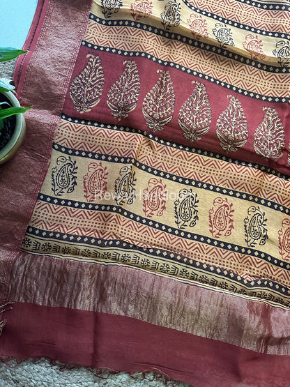 Maheshwari Red Bagh Print Saree BPSS016