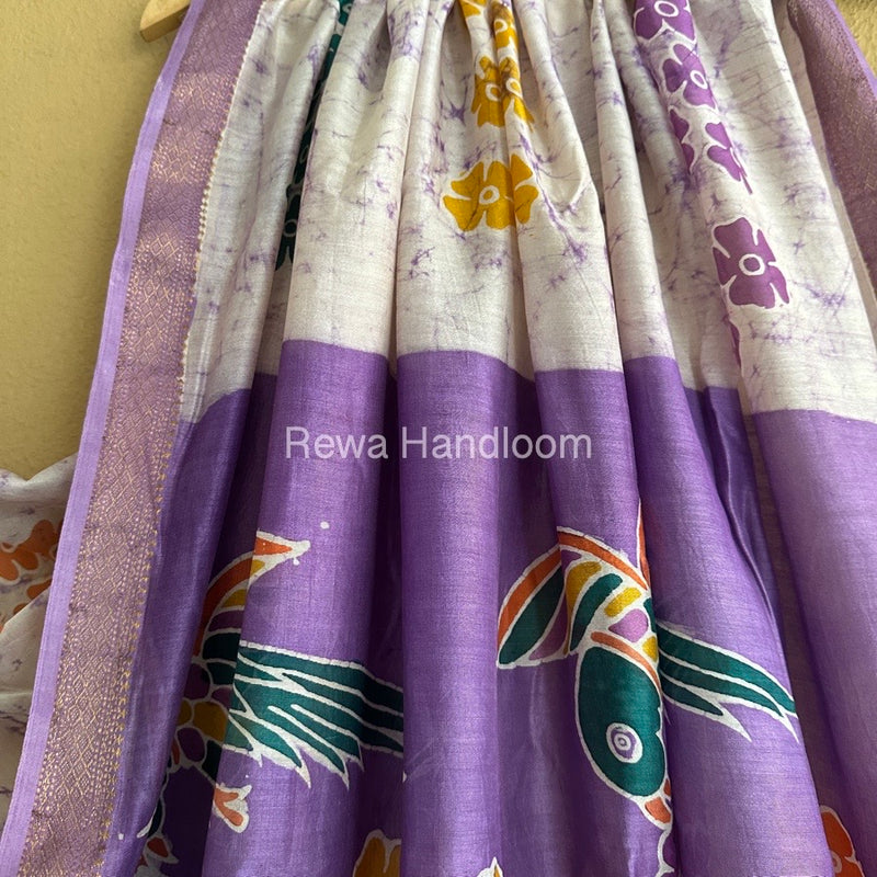 Maheshwari Purple Batik Indonesian Print Saree IBS043