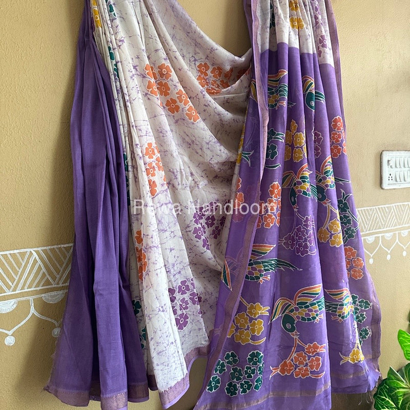 Maheshwari Purple Batik Indonesian Print Saree IBS043
