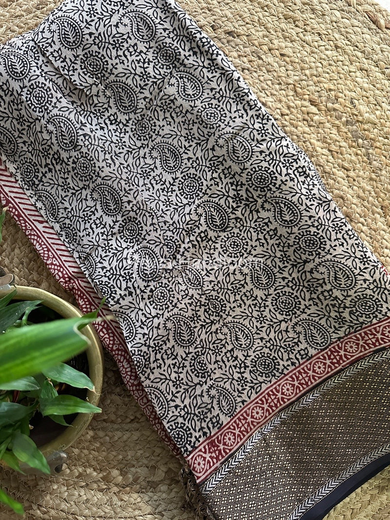 Maheshwari Tussar Bagh Print Saree BPSS037