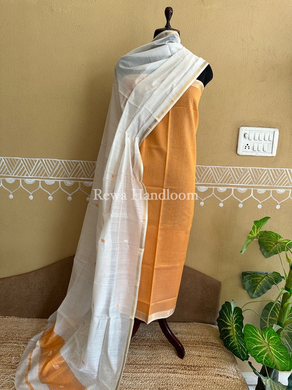 Maheshwari Light Orange-Off White Patti Butti Top-Dupatta Set PBS01