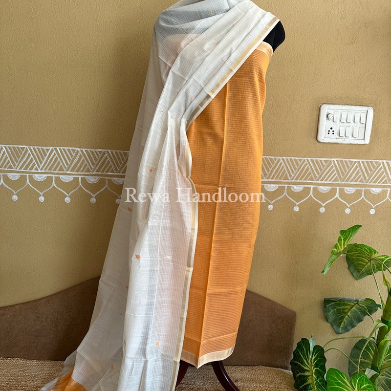 Maheshwari Light Orange-Off White Patti Butti Top-Dupatta Set PBS01