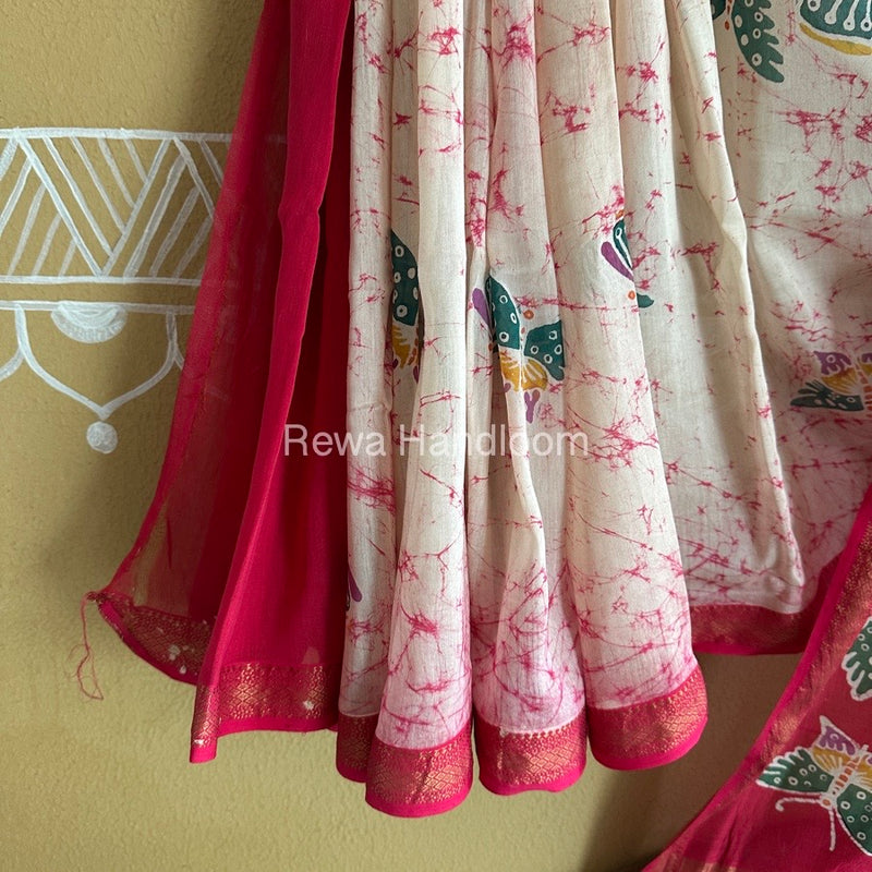 Maheshwari Rani Pink Batik Indonesian Print Saree IBS053