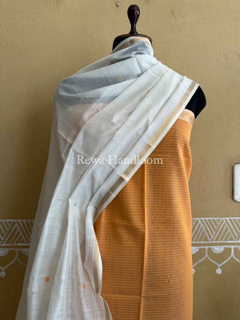 Maheshwari Light Orange-Off White Patti Butti Top-Dupatta Set BS01