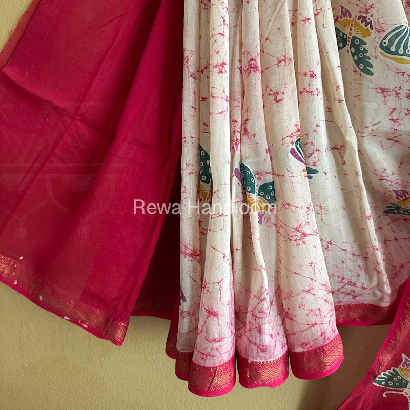 Maheshwari Rani Pink Batik Indonesian Print Saree IBS053