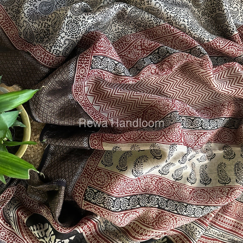 Maheshwari Tussar Bagh Print Saree BPSS037